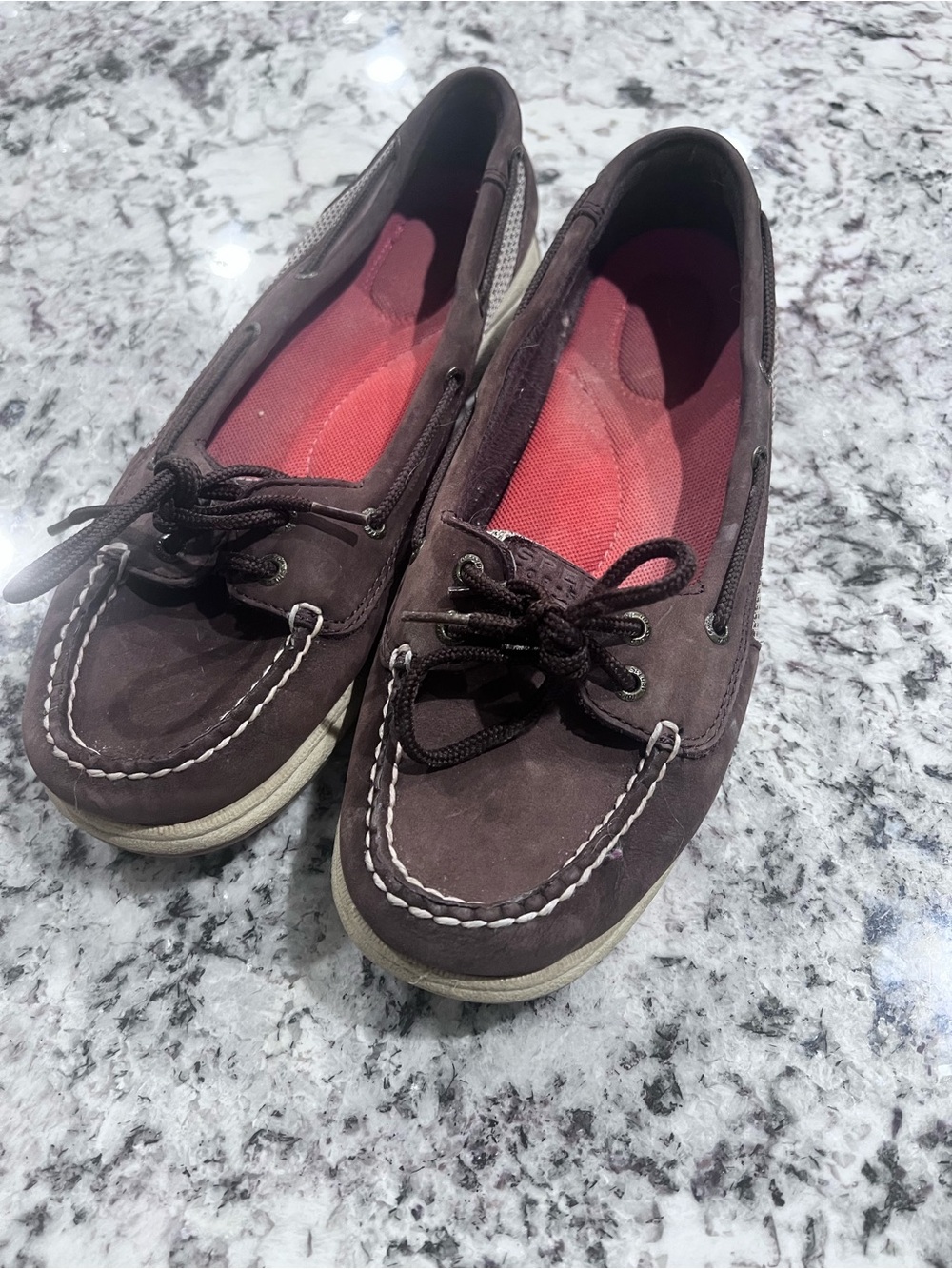 Sperry Brown Suede Boat Shoes with Pink Insole